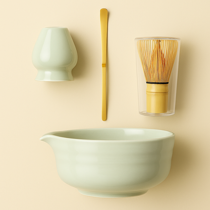 SUMMER SALE - 4-Piece Matcha Whisk Set – Bowl, Scoop, & Holder + Free Whisk